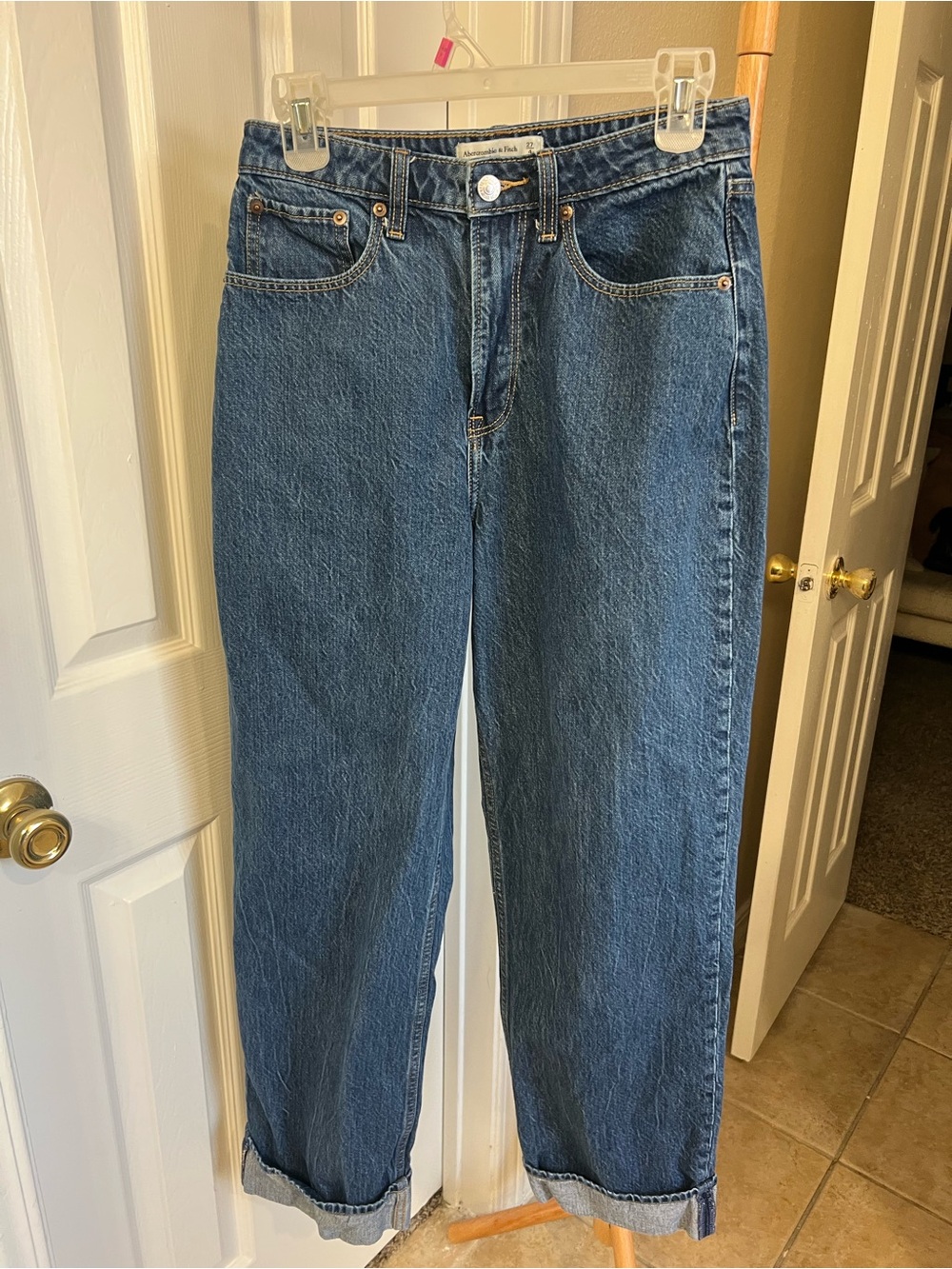 Abercrombie & Fitch Women's Dark Blue Boyfriend Jeans